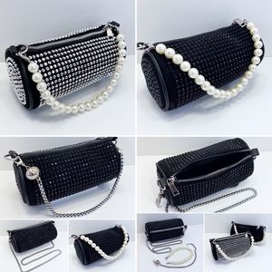 Rhinestones Decorated Round Cylinder Shape Bag